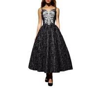 Costume d'Halloween 2025 pour femmes - Robe décontractée pour festivals - Imprimé sans manches - Robe de vacances idéale pour les fêtes saisonnières et un port confortable (noir, L) pour femmes
