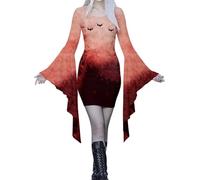 Costume d'Halloween 2025 pour femmes, robe imprimée décontractée, manches irrégulières, col rond, port confortable, fluide, automne, printemps, été, mode (rouge, S) pour femme adulte