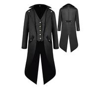 Costume d'Halloween à queue-de-morue steampunk de la Renaissance pour garçons, veste médiévale de pirate, vampire victorien pour enfants, noir, X-Large