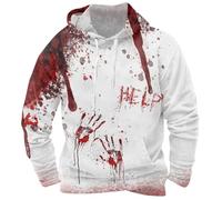 Costume d'halloween Adulte Sanglant- Sweat a Capuche Imprimé éClaboussures De Sang ProblèMe Sanglante RéSolu Bloody Horreur Blood Pullover Polyvalent Grande Taille Casual Mode Hoodie