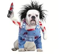 Costume d'Halloween amusant pour chien Chucky avec perruque couteau, déguisement de costumade pour animal de compagnie, chat et chien, saucisse, carlin, bouledogue français (taille S) Kaempe
