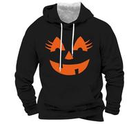 Costume d'Halloween amusant pour homme - Sweat à capuche noir imprimé citrouille - Pull à manches longues - Costumes de vacances pour adultes - Citrouille souriante - Sweat à capuche surdimensionné
