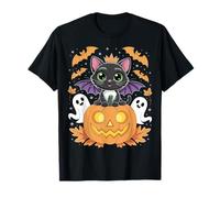 Costume d'halloween avec Ailes de Chauve-Souris et Citrouille Noir T-Shirt