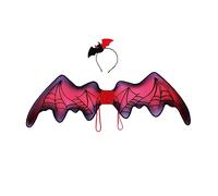 Costume d'Halloween avec ailes de chauve-souris rouges et bandeau, déguisement d'animal pour fête de costumade - ailes avec bandeau et baguette pour enfants et adultes