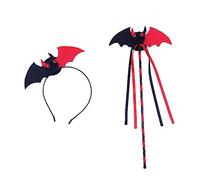 Costume d'Halloween avec ailes de chauve-souris rouges et bandeau, déguisement d'animal pour fête de costumade - ailes avec bandeau et baguette pour enfants et adultes