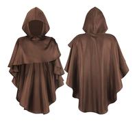 Costume d'Halloween Cape à capuche Manteau asymétrique d'hiver pour homme Cape médiévale Vampire Adulte Cape à capuche pour femme Carnaval Mascarade Fête Chevalier médiéval Cape à capuche, O Marron