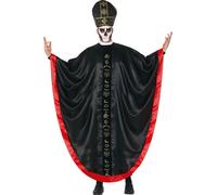 Costume d'Halloween Cardinal avec ornements rouges Prêtre mystique Tunique gothique Vêtement rituel sombre pour les nuits d'épouvante, Taille : 54 - 56 (XL) Couleur : Noir