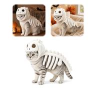 Costume d'Halloween de chat squelette de dinosaure phosphorescent | Ensemble deux pièces en peluche pour animal domestique avec capuche squelette 3D, vêtements légers à enfiler pour chats et