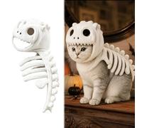 Costume d'Halloween de chat squelette de dinosaure phosphorescent | Ensemble deux pièces en peluche pour animal domestique avec capuche squelette 3D, vêtements légers à enfiler pour chats et