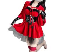 Costume d'Halloween de diable pour femme - 6 pièces - Rouge - Comprend une robe, une cape, un bandeau, des gants, une ceinture, élégant et confortable, matériau - Ensemble complet de déguisement pour