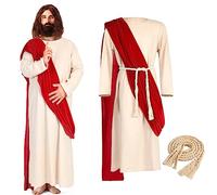 Costume d'Halloween de Jésus pour homme - Robe de Jésus biblique religieuse avec écharpe rouge et corde pour Halloween (taille L)