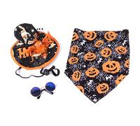 Costume d'Halloween de Noël pour chien - Costume de cosplay en polyester - Chapeau + serviette triangulaire + lunettes - Accessoires pour animaux - Tenue de vacances pour animal domestique - Chapeau