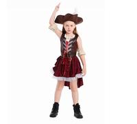 Costume d'Halloween de pirate pour filles - Tenue 4 pièces pour enfants - Costume de capitaine pirate - Déguisement de capitaine pirate - Veste chapeau, chemise et jupe (marron, 14 à 16 ans)