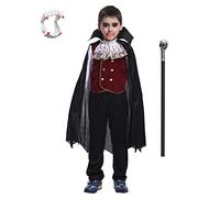 Costume d'Halloween de vampire pour garçon - Style gothique, classique, cosplay, avec dents de vampire et faucille (4-6 ans, vampire)