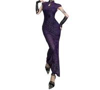 Costume d'Halloween élégant pour femme - Costume d'Halloween - Robe Cheongsam - Ensemble Qipao chinois pour fête, soirée, banquet - Histoire médiévale du Royaume-Uni (violet, M)