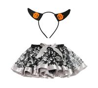 Costume d'Halloween et de costumade comprenant une jupe tutu, un bandeau en corne pour enfant et adulte et des oreilles