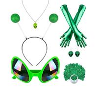 Costume d'Halloween extraterrestre 6 pièces avec lunettes de soleil | Bandeau pour cheveux pour festival, fête, bal masqué, carnaval, scène