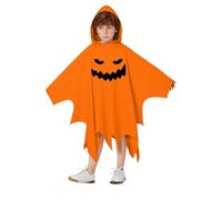 Costume d'Halloween fantôme pour enfants - Cape fantôme effrayante phosphorescente avec capuche et seau à friandises en forme de citrouille - Lunettes de buh - Poncho doux - Robe de fête pour garçons