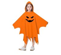 Costume d'Halloween fantôme pour enfants - Cape fantôme effrayante phosphorescente avec capuche et seau à friandises en forme de citrouille - Lunettes de buh - Poncho doux - Robe de fête pour garçons