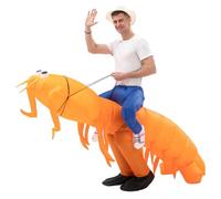 Costume d'Halloween gonflable de crevettes pour adultes, taille unique | Conception de crevettes à chevaucher, polyester 190T indéchirable, convient à la plupart des adultes, pour Halloween/Noël