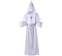 Costume d'Halloween gothique pour femme en dentelle, robe médiévale moine frère, costume de sorcière, costume de prêtre, vêtements de sorcière gothique pour femme, blanc