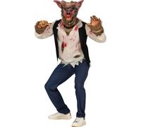 Costume d'Halloween Loup-Garou Monstre Sanglant Homme-Loup Effrayant Avec Masque Idéal Pour Les Fêtes D'épouvante Et Les Spectacles D'horreur À Halloween, Taille : 48 - 50 (M) Couleur : Beige / Marron