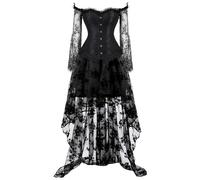 Costume d'Halloween - Noir - Corset gothique - Taille corset longue - Chemisier corset + jupes - Costume médiéval - Costume gothique steampunk - Baguettes en acier - Corset - Robe, A2 noir., XL
