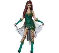 Costume d'Halloween Poison Ivy pour femme - Robe à col montant avec fausses feuilles - Sexy - Vert - Léthal Beauty - Costume de fée d'elfes des forêts - Carnaval et cosplay (vert, taille M)