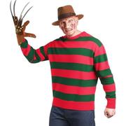 Costume d'Halloween pour adulte - Pull rayé rouge et vert - Chapeau et gant griffe - Nightmare on Elm Street
