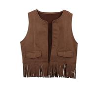 Costume d'Halloween pour bébé garçon et fille - Gilet de cowboy occidental - Gilet à pompons - Taille - Manteau haut - Costume de fête - Marron - 11-12 ans