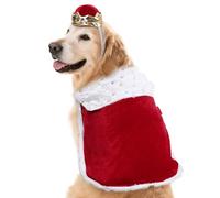 Costume d'Halloween pour chat et chien, cape réglable pour animal de compagnie, cape pour le roi et la reine, ensemble de cape en fourrure rouge et bleue, taille L (rouge)