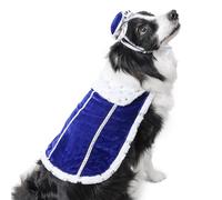 Costume d'Halloween pour chat et chien, costume de costumade réglable pour animal domestique, cape pour le roi et la reine, ensemble de cape en fourrure rouge et bleue, L (bleu)