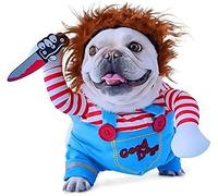 Costume d'Halloween pour chien Chucky avec couteau, perruque - Vêtements amusants pour chien - Déguisement de costumade pour animal de compagnie de petite et moyenne taille - Chiot, chihuahua, teckel