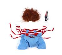 Costume d'Halloween pour chien et chat - Chucky effrayant pour animal de compagnie - Costume de fête avec perruque et couteau