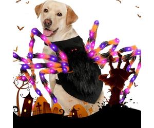 Costume d'Halloween pour chien - Parra Pets géant noir poilu | Costume amusant avec lumières LED pour animaux de compagnie, idéal pour les fêtes d'Halloween, les événements