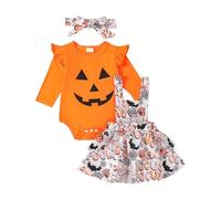 Costume d'Halloween pour enfant fille Halloween à manches longues cartoon body bretelles, jupes, tenues frères et sœurs, rouge, 6-9 mois