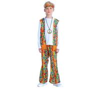 Costume d'Halloween pour enfant garçon - Style hippie rétro - Taille - Pantalon hippie reggae - Fleur - Power Disco Fever - Fête - Performance - Tenue colorée pour carnaval #0127B
