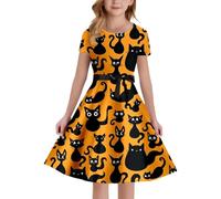 Costume d'Halloween pour enfants et filles - Robe de fête médiévale - Imprimé taches de sang - Ligne A - Costume à manches courtes avec fermeture éclair élastique à l'arrière pour les histoires