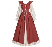 Costume d'Halloween pour femme - Calendrier mural médiéval 2025 - Robe longue à manches cloches - Pantalon médiéval pour homme, rouge pastèque, L