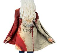 Costume d'Halloween pour femme Cardigan avec lettre imprimée « Problem Gel Ö ST » Manches longues Poche (2), rouge, XL