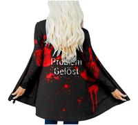 Costume d'Halloween pour femme Cardigan avec lettre imprimée « Problem Gel Ö ST » Manches longues Poche (2), Noir , S