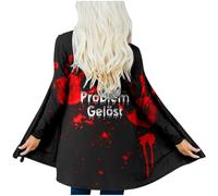 Costume d'Halloween pour femme Cardigan avec lettres imprimées « Problem Gel Ö ST » Manches longues Poche (1), Noir , XXL
