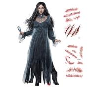 Costume d'Halloween pour femme - Costume de sorcière noir - Robe de mariée fantôme - Robe de mariée vampire - Robe de mariée - Robe de carnaval - Cosplay - Noir - Taille L