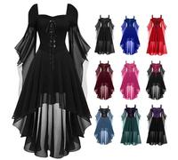Costume d'Halloween pour femme gothique, médiéval, Renaissance, baroque, avec taille nouée et corset pour sorcière, vampire, cosplay, fête à thème, carnaval, sexy, adulte, costume de sorcière
