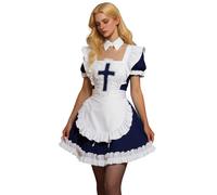 Costume d'Halloween pour femme - Mignon et complet - Manches bouffantes - Tablier - Robe Lolita - Anime victorien - Nœuds en dentelle - Vêtements de jeu de rôle pour convention