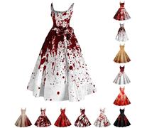 Costume d'Halloween pour femme - Robe de mariée effrayante et sanglante - Élégante robe de mariée sans manches - Robe sanglante avec imprimé éclaboussures de sang - Lignes trapèze - Robe maxi