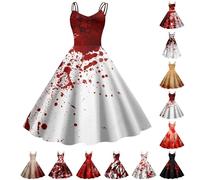 Costume d'Halloween pour femme - Robe de mariée effrayante et sanglante - Élégante robe de mariée sans manches - Robe sanglante avec imprimé éclaboussures de sang - Lignes trapèze - Robe maxi