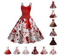 Costume d'Halloween pour femme - Robe de mariée zombie effrayante et sanglante - Sans manches - Avec imprimé sanglant - Élégant et sexy - Horreur médiéval - Carnaval - Robe de cocktail pour fête de