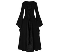 Costume d'Halloween pour femme - Robe de sorcière gothique médiévale - Taille nouée - Ligne A - Lacets - Vampire - Renaissance - Adulte - Steampunk - Vintage - Cosplay Club - Fête - Robe de cour