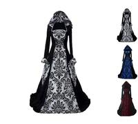 Costume d'Halloween pour femme - Robe de sorcière gothique, médiévale - Taille nouée - Ligne A - Robe de vampire - Robe de cour de la Renaissance - Adulte - Steampunk - Vintage - Cosplay Club